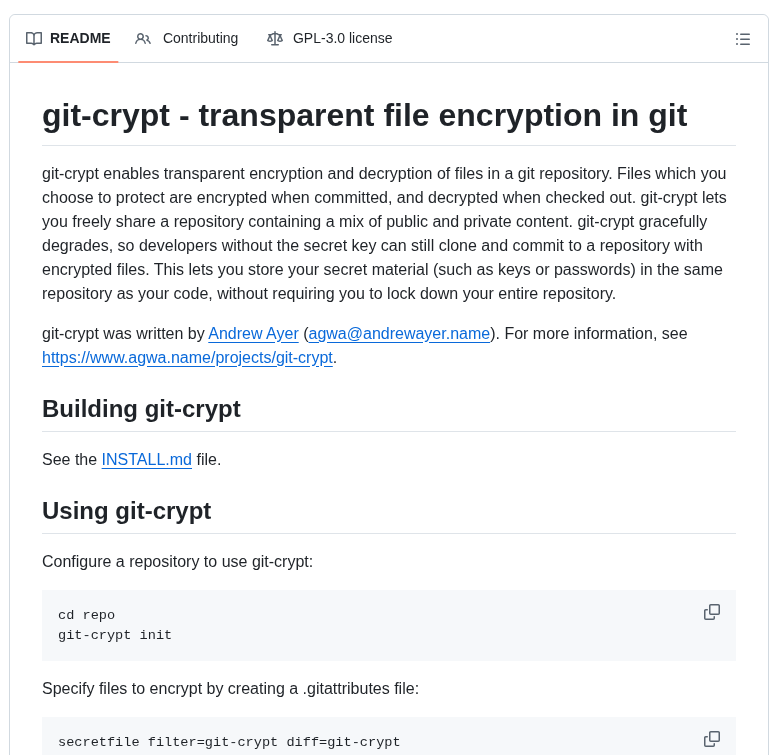 Agwa Git Crypt screenshot
