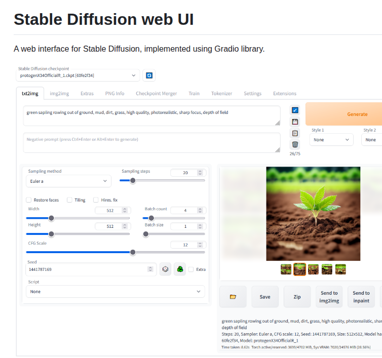 Automatic1111 Stable Diffusion Webui screenshot