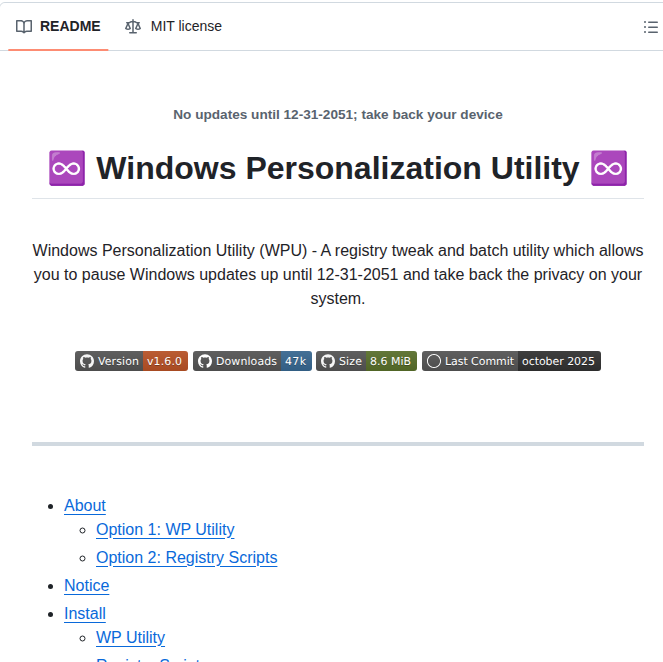 Aetherinox Pause Windows Updates screenshot