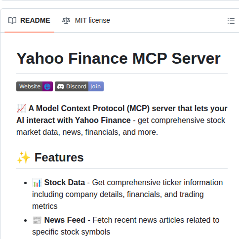 Agentx Ai Yahoo Finance Server screenshot