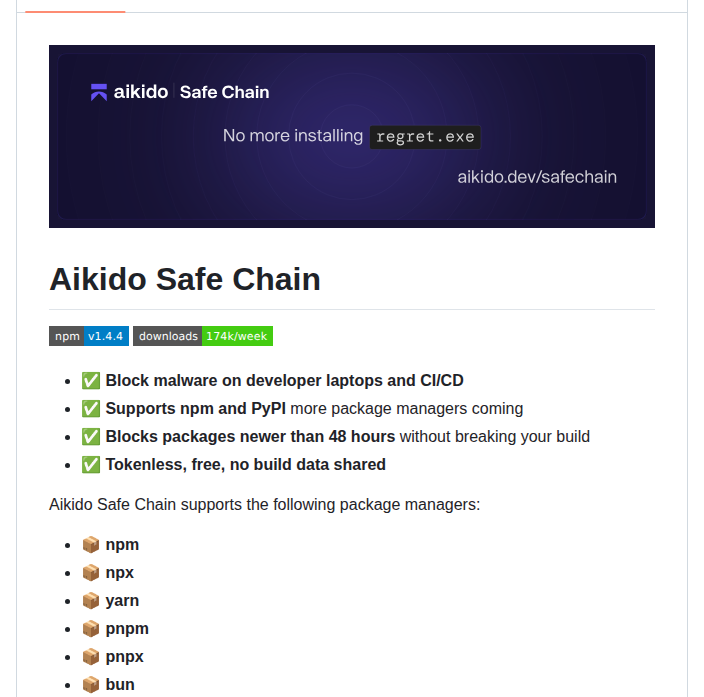 Aikidosec Safe Chain screenshot