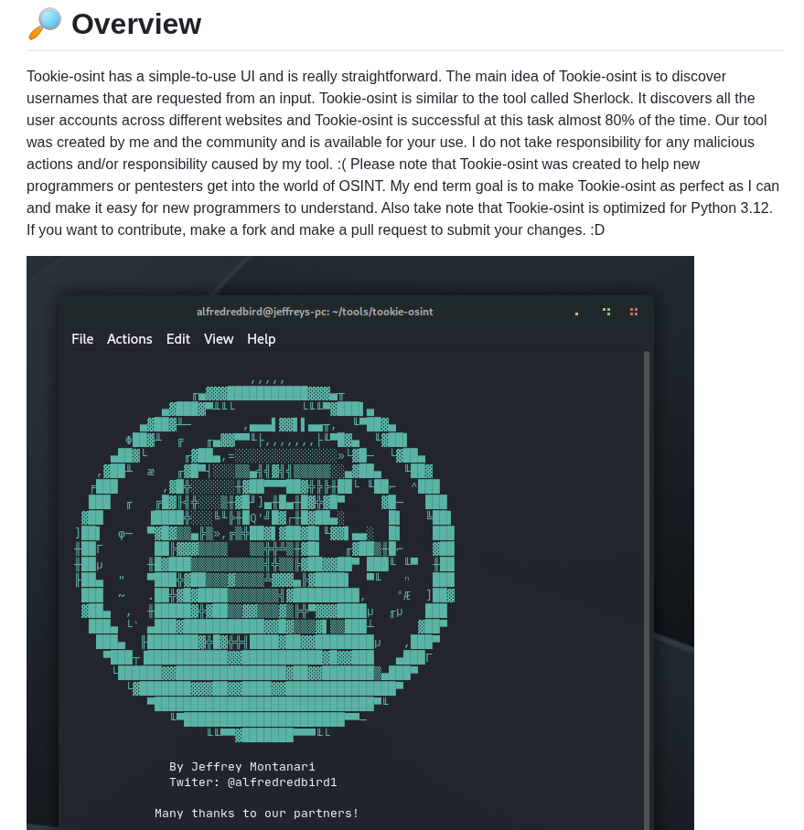 Alfredredbird Tookie Osint screenshot