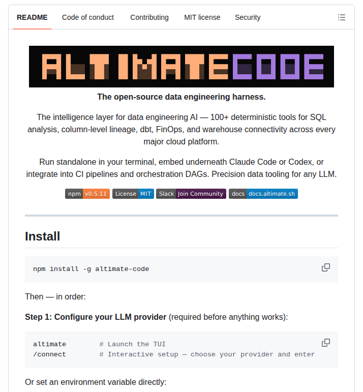Altimateai Altimate Code screenshot
