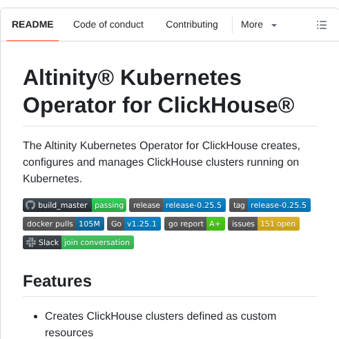 Altinity Clickhouse Operator screenshot
