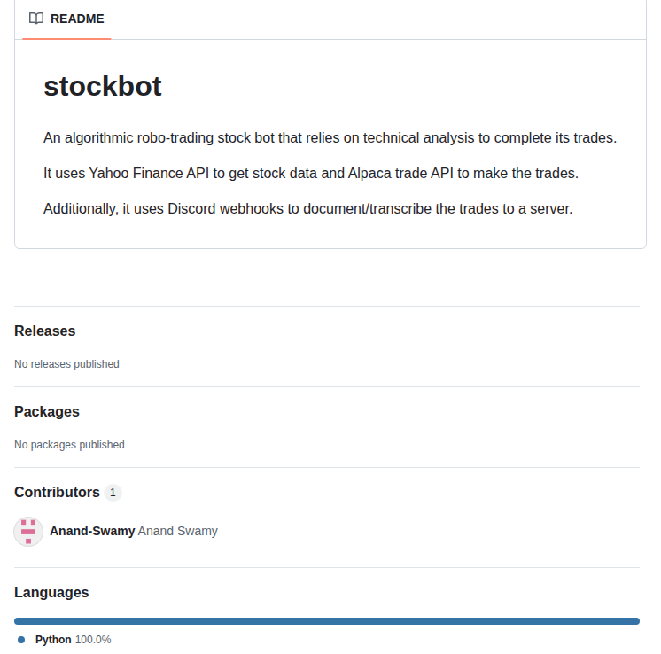 Anand Swamy Stockbot screenshot