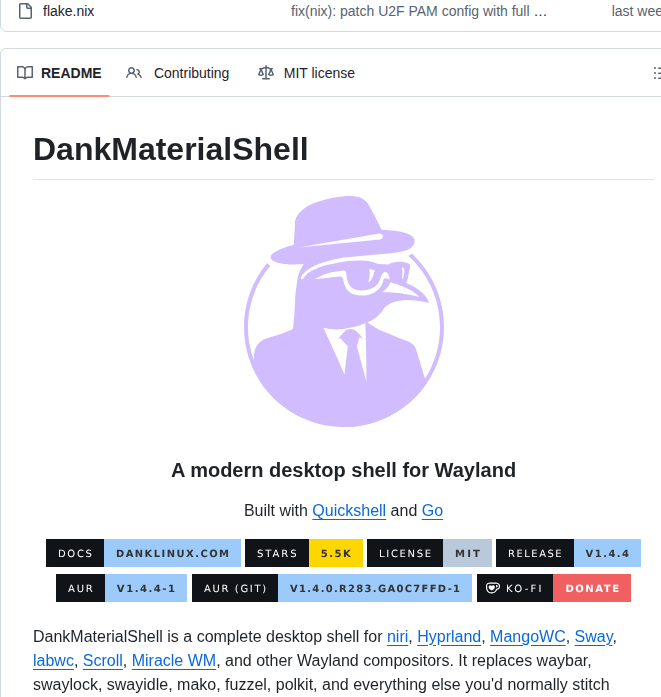 Avengemedia Dankmaterialshell screenshot