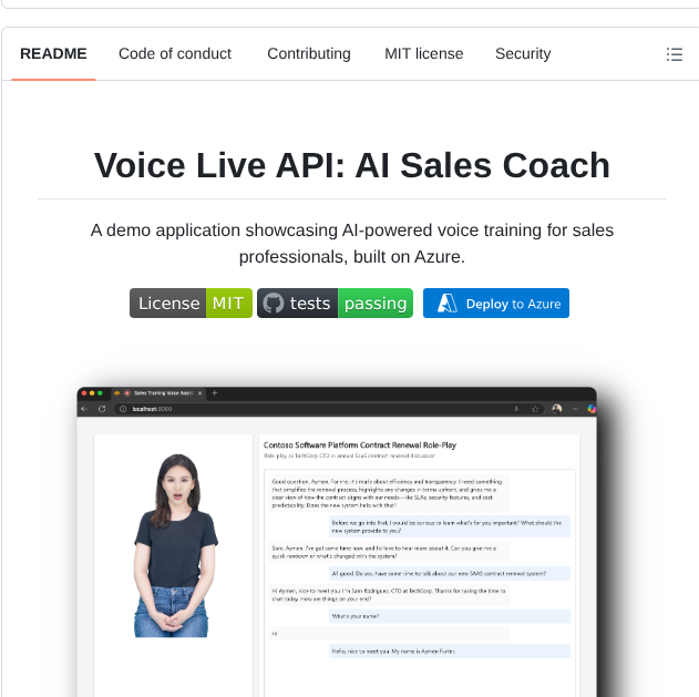 Azure Samples Voicelive Api Salescoach screenshot