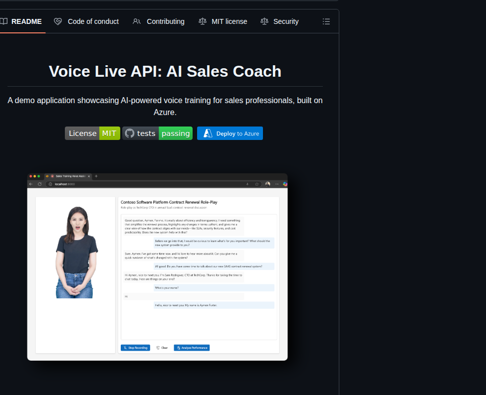 Azure Samples Voicelive Api Salescoach screenshot