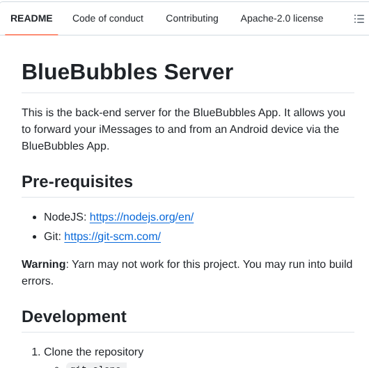 Bluebubblesapp Bluebubbles Server screenshot