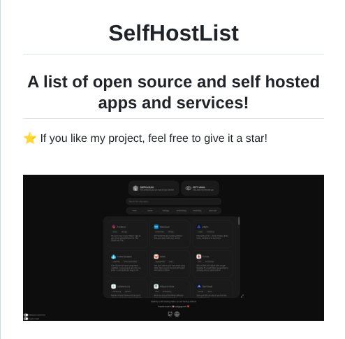 Buage Selfhostlist screenshot