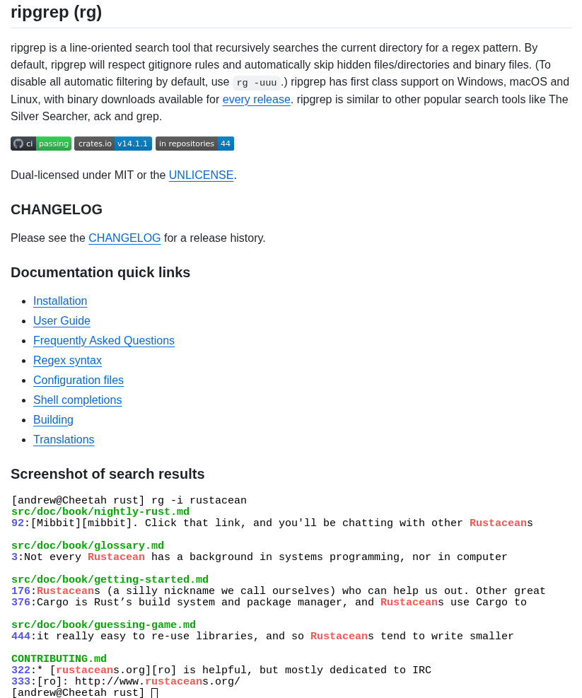 Burntsushi Ripgrep screenshot