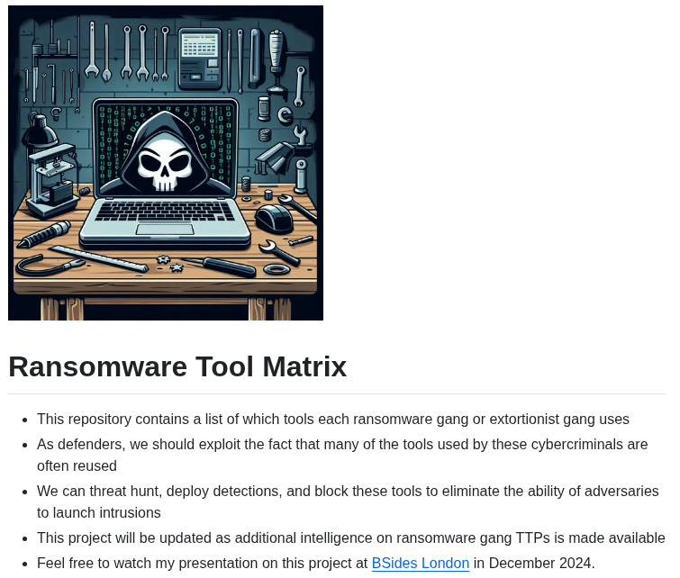 Bushidouk Ransomware Tool Matrix screenshot