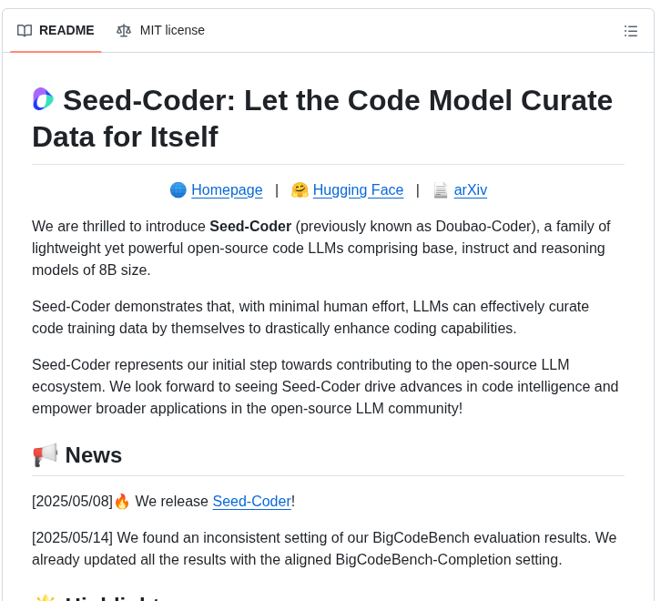 Bytedance Seed Seed Coder screenshot
