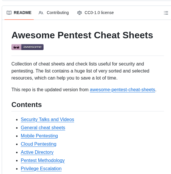 Bytesnipers Awesome Pentest Cheat Sheets screenshot