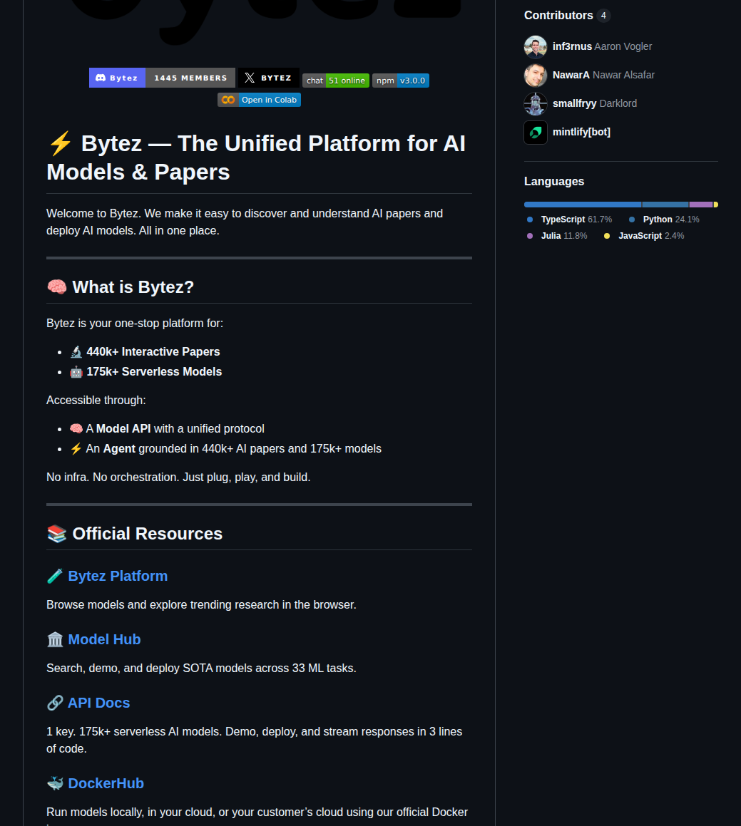 Bytez Com Docs screenshot