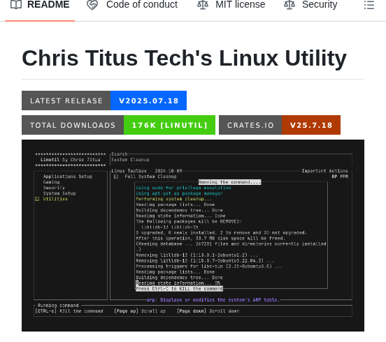 Christitustech Linutil screenshot