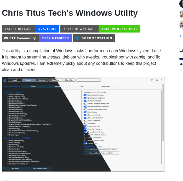 Christitustech Winutil screenshot
