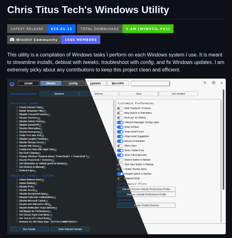 Christitustech Winutil screenshot