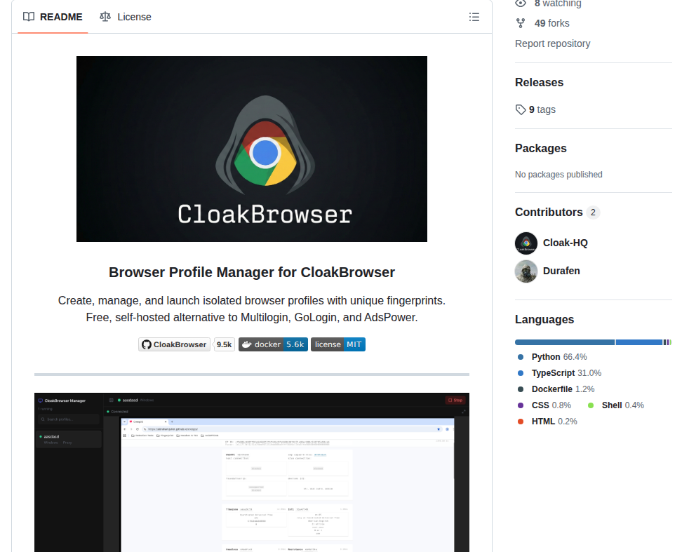 Cloakhq Cloakbrowser Manager screenshot