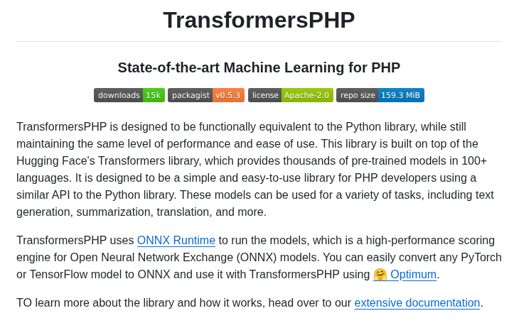 Codewithkyrian Transformers Php screenshot