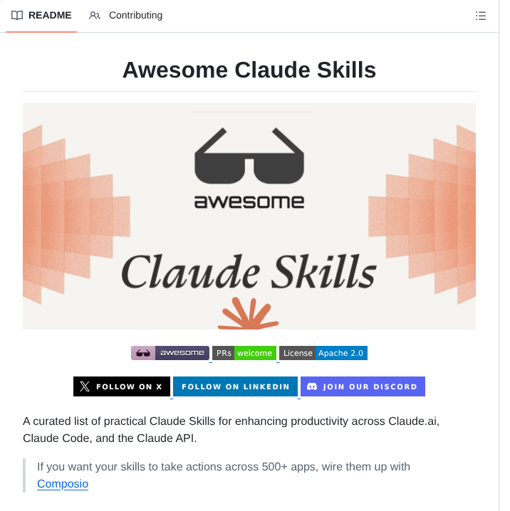 Composiohq Awesome Claude Skills screenshot