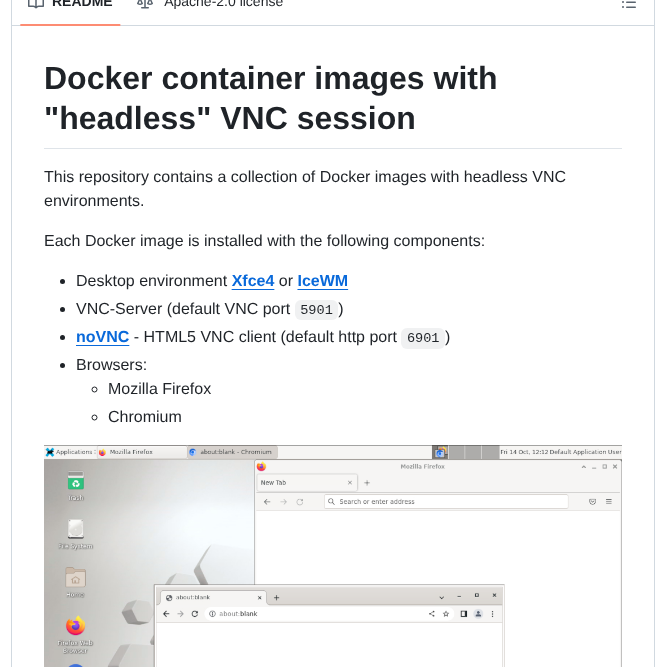 Consol Docker Headless Vnc Container screenshot