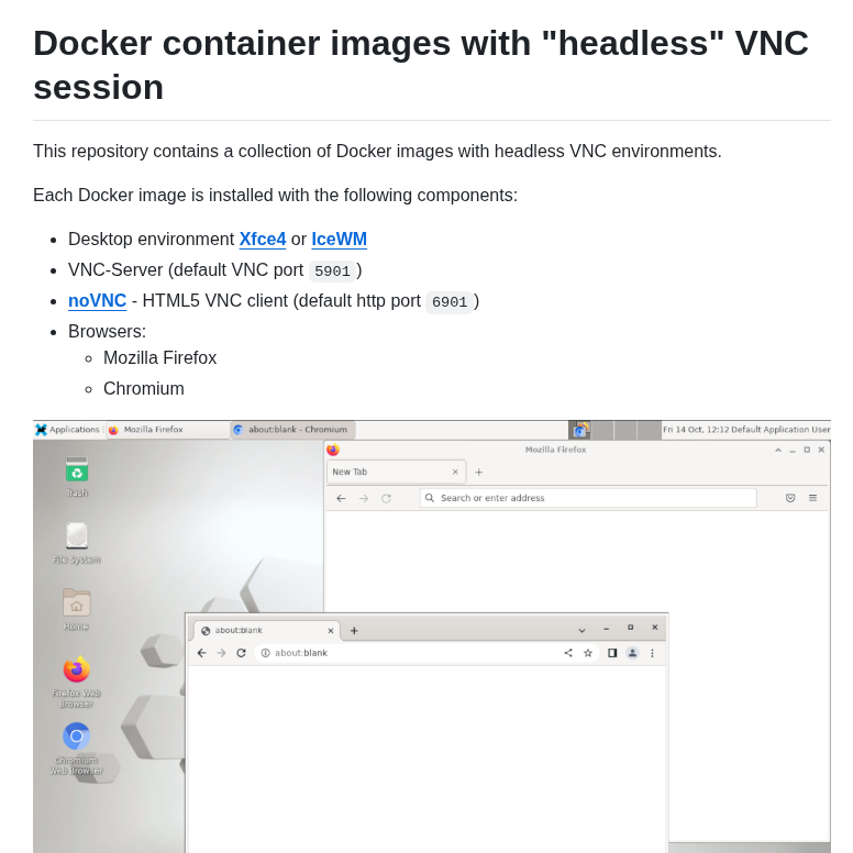 Consol Docker Headless Vnc Container screenshot