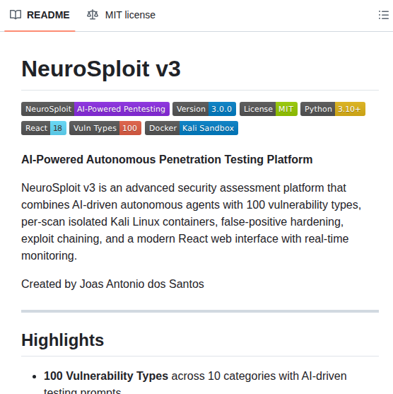 Cybersecurityup Neurosploit screenshot