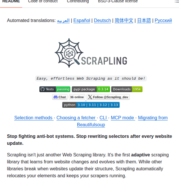 D4vinci Scrapling screenshot