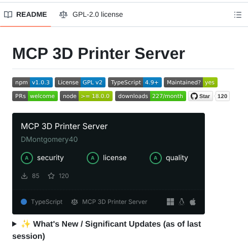 Dmontgomery40 Mcp 3d Printer Server screenshot