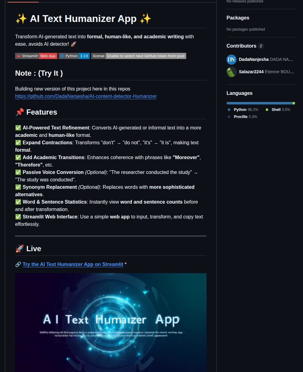 Dadananjesha Ai Text Humanizer App screenshot