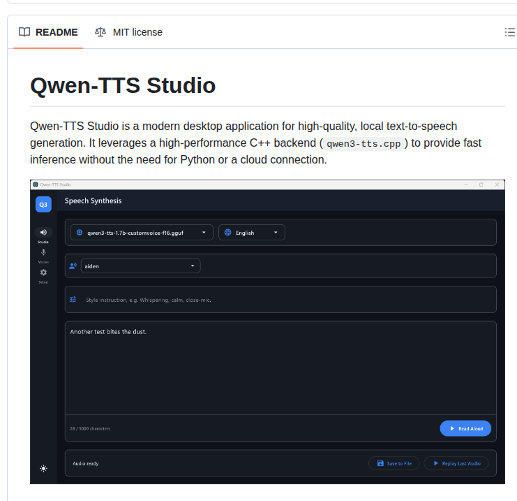 Danmoreng Qwen Tts Studio screenshot