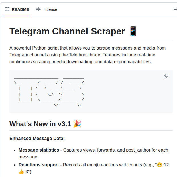 Darkwebinformer Telegram Scraper screenshot