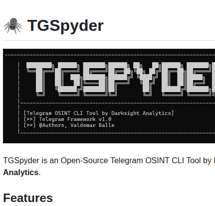 Darksight Analytics Tgspyder screenshot