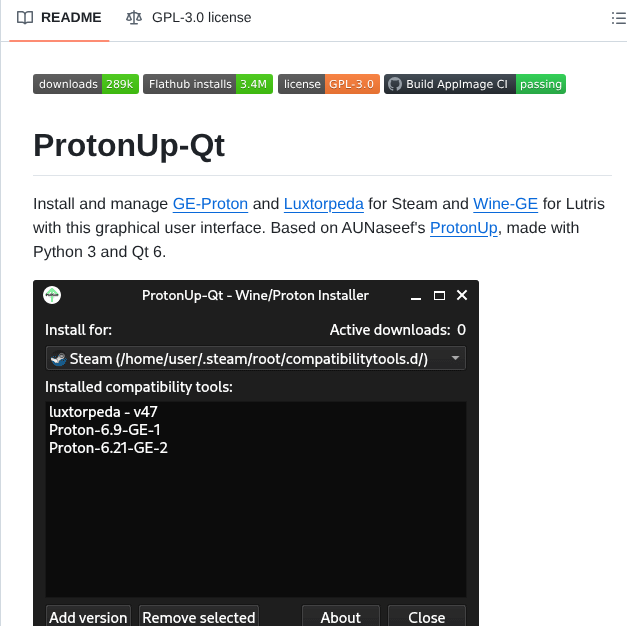 Davidotek Protonup Qt screenshot