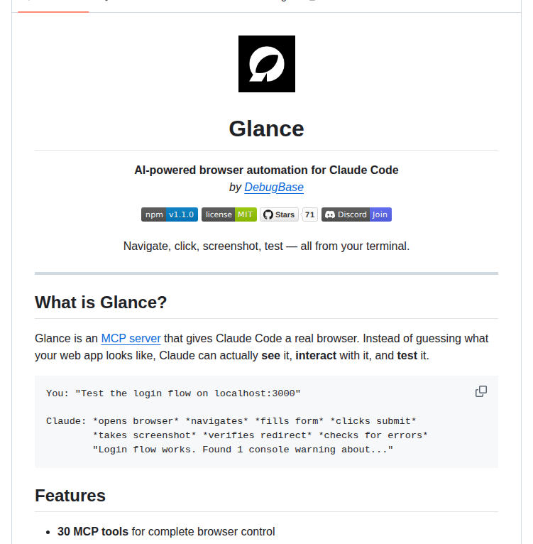 Debugbase Glance screenshot