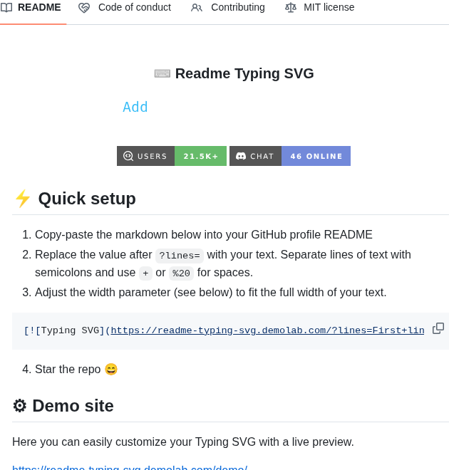 Denvercoder1 Readme Typing Svg screenshot
