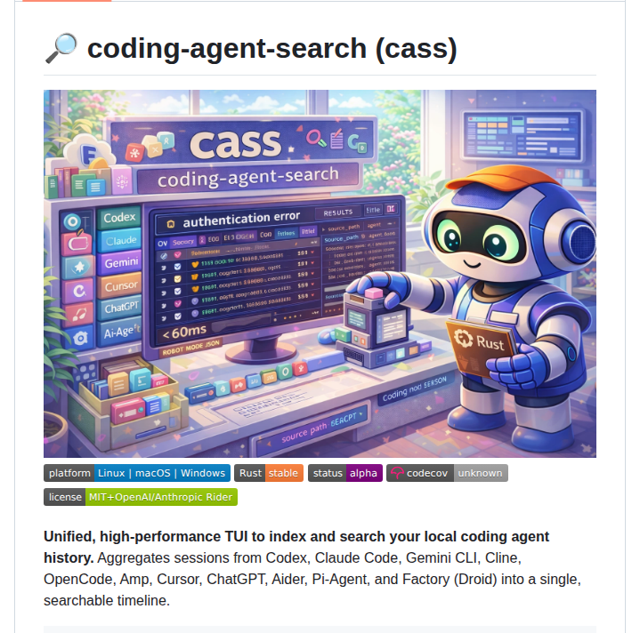 Dicklesworthstone Coding_agent_session_search screenshot