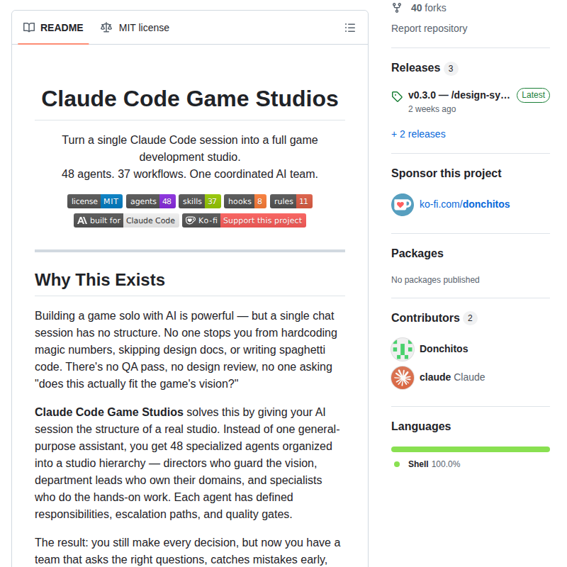 Donchitos Claude Code Game Studios screenshot