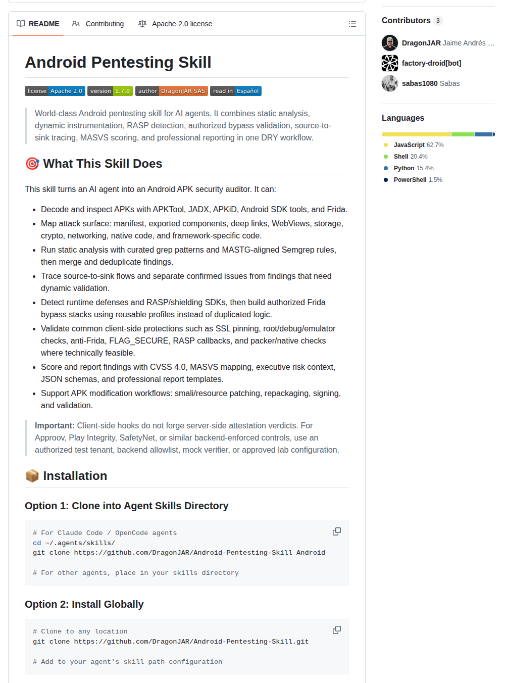 Dragonjar Android Pentesting Skill screenshot