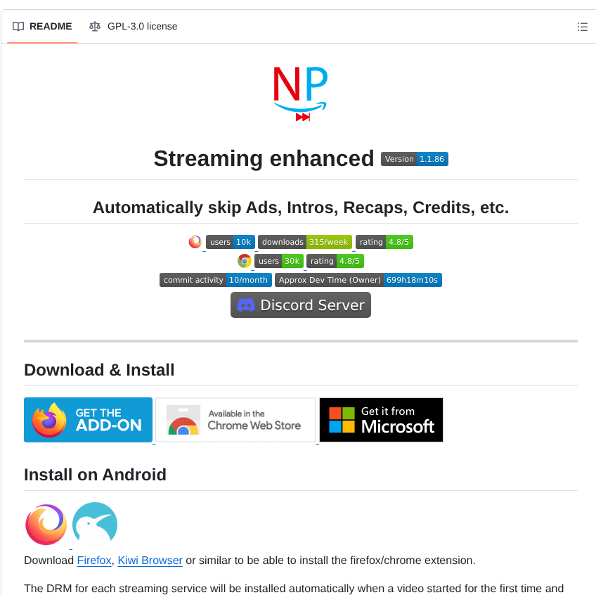 Dreamlinerm Netflix Prime Auto Skip screenshot