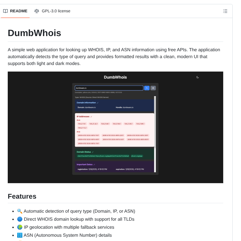 Dumbwareio Dumbwhois screenshot