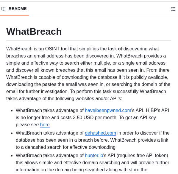 Ekultek Whatbreach screenshot