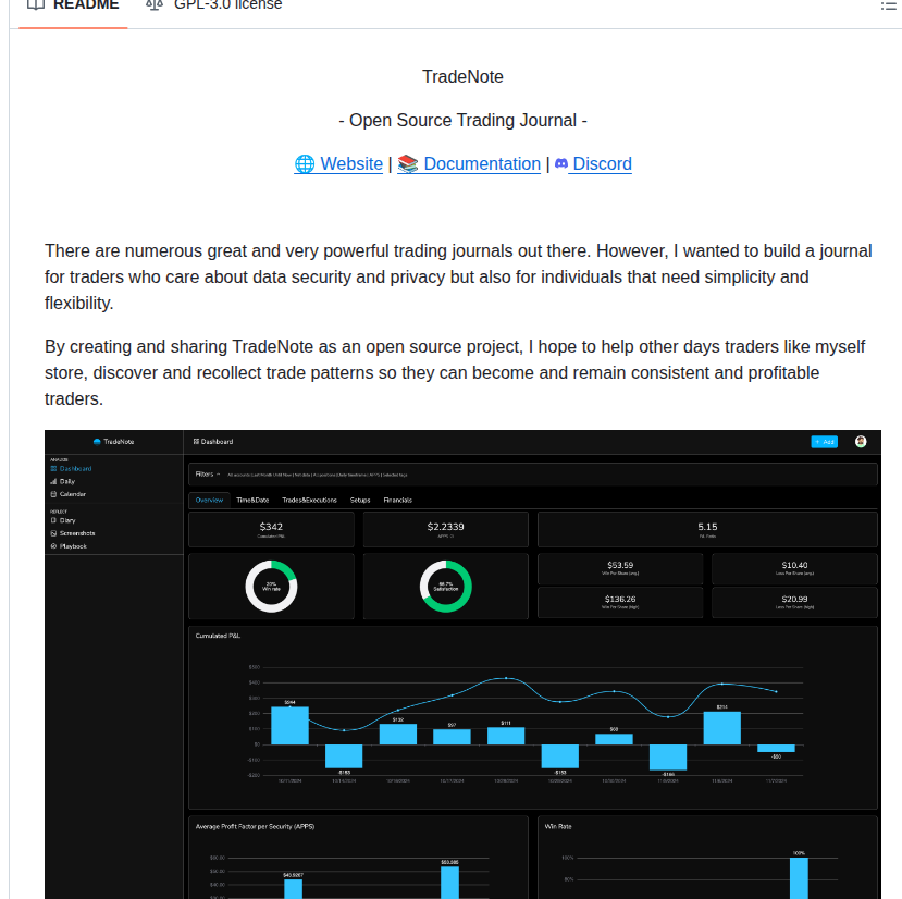 Eleven Trading Tradenote screenshot