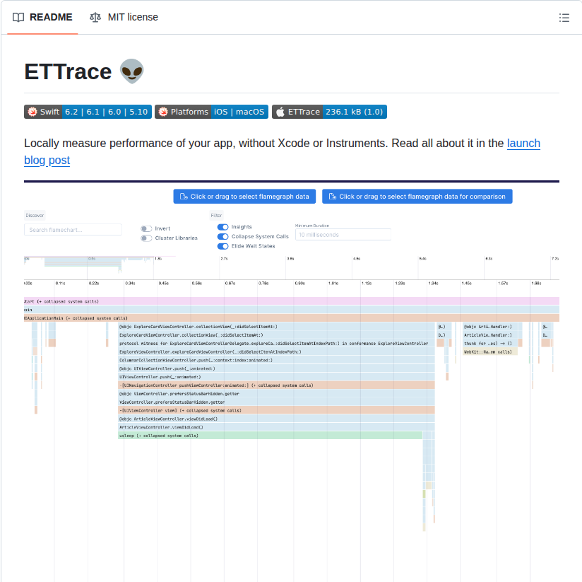 Emergetools Ettrace screenshot