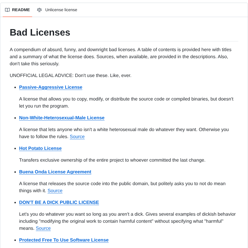 Erikmcclure Bad Licenses screenshot