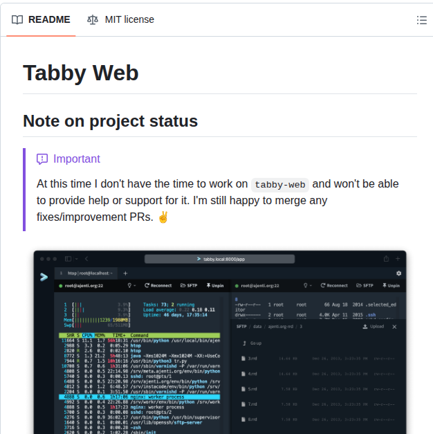Eugeny Tabby Web screenshot