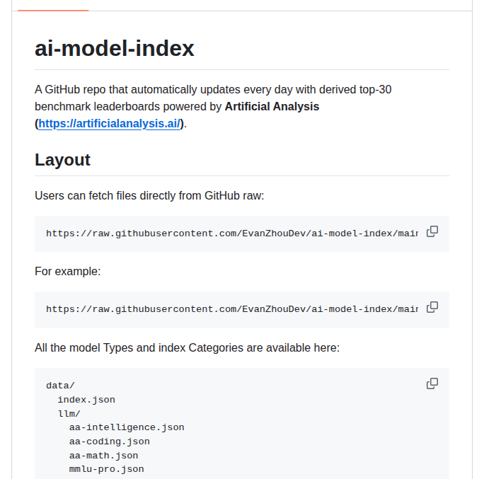 Evanzhoudev Ai Model Index screenshot