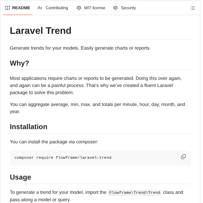 Flowframe Laravel Trend screenshot