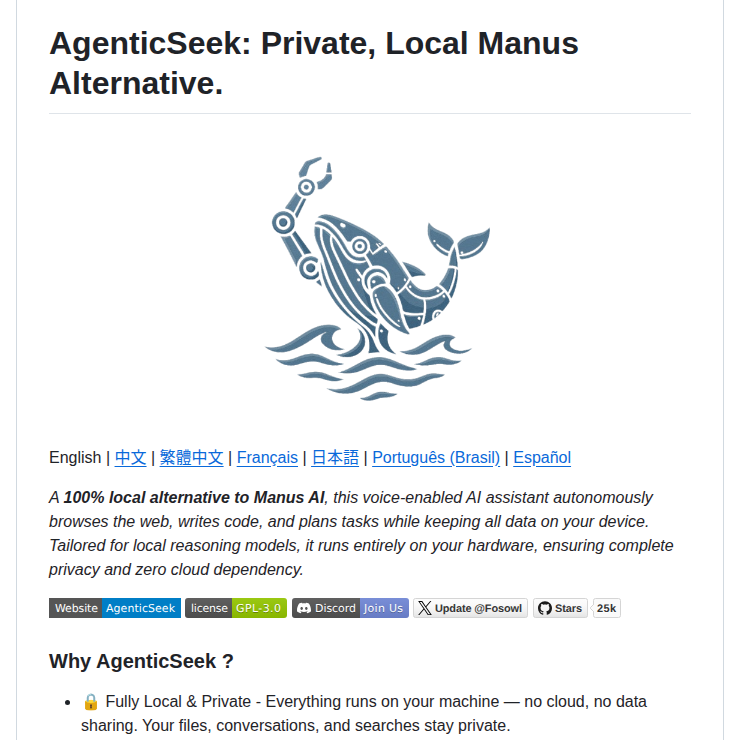 Fosowl Agenticseek screenshot
